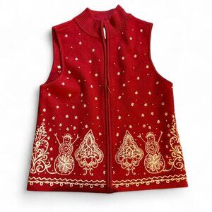 Talbots Merino Wool Embroidered Holiday Knit Vest (S)